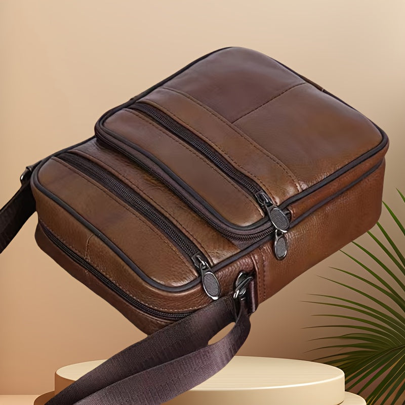Men's Leather Shoulder Bag - Structured Crossbody