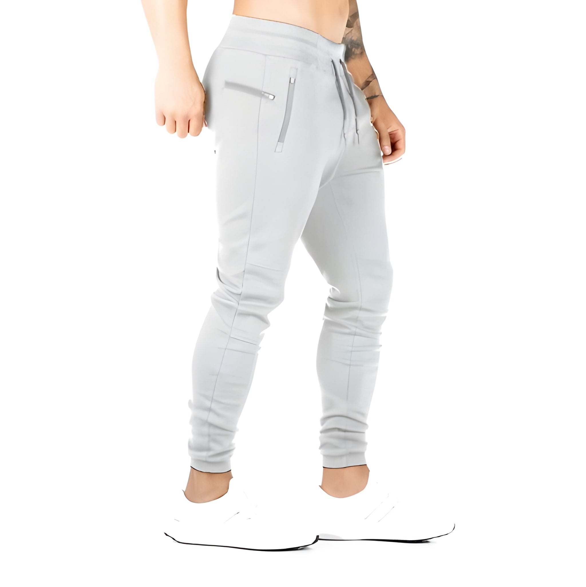 Men's Lightweight Joggers - Zip Pockets & Drawstring - Light Grey