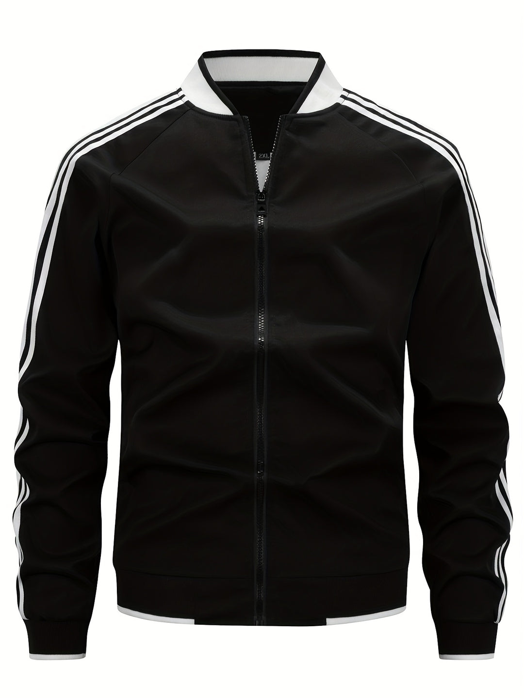Men's Lightweight Sports Vest - Baseball Collar & Striped Sleeves - Black