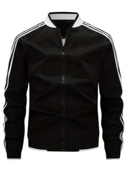 Men's Lightweight Sports Vest - Baseball Collar & Striped Sleeves - Black