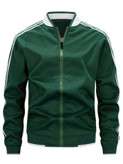 Men's Lightweight Sports Vest - Baseball Collar & Striped Sleeves - Green