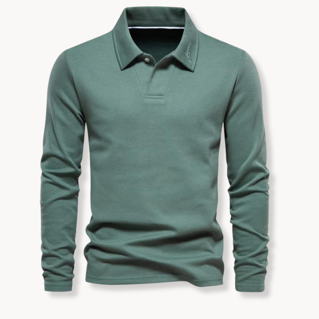 Men's Long Sleeve Polo Shirt - Classic Comfort & Timeless Style - Green