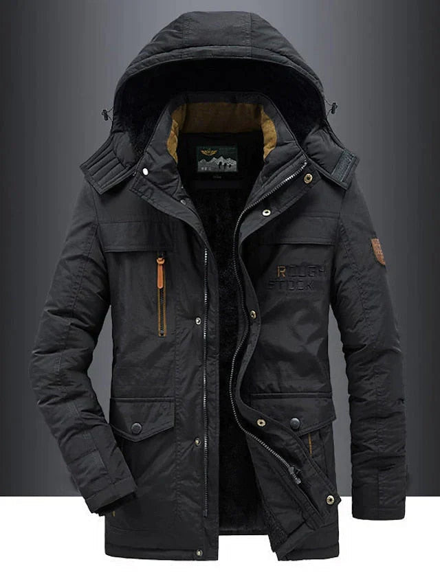 Men's Military Jacket - Army Green Winter Coat - Black