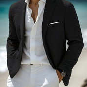 Men's Polyester Blazer with Split Hem - Casual to Formal - Black