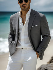 Men's Polyester Blazer with Split Hem - Casual to Formal - Grey