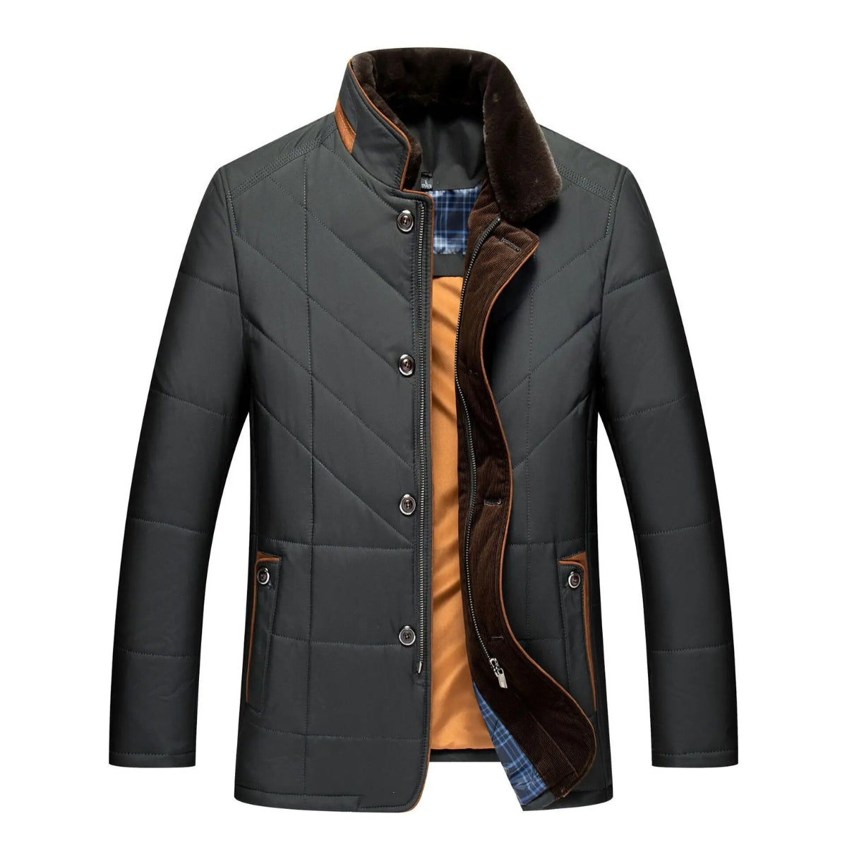 Men's Quilted Winter Jacket - Warm & Functional Design - Black