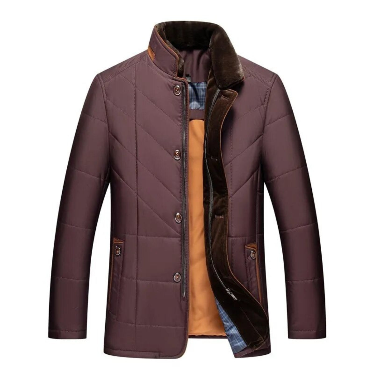 Men's Quilted Winter Jacket - Warm & Functional Design - Red