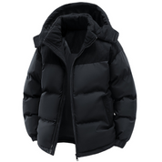 Men's Quilted Winter Jacket with Hood – Warm & Windproof - Black