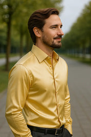 Men's Satin Dress Shirt - Slim Fit Long Sleeve