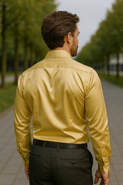 Men's Satin Dress Shirt - Slim Fit Long Sleeve