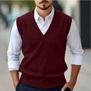 Men's Sleeveless V-Neck Knit Vest - Casual Pullover - Red