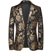 Men's Slim Fit Blazer with Metallic Print - Formal Evening Jacket - Gold
