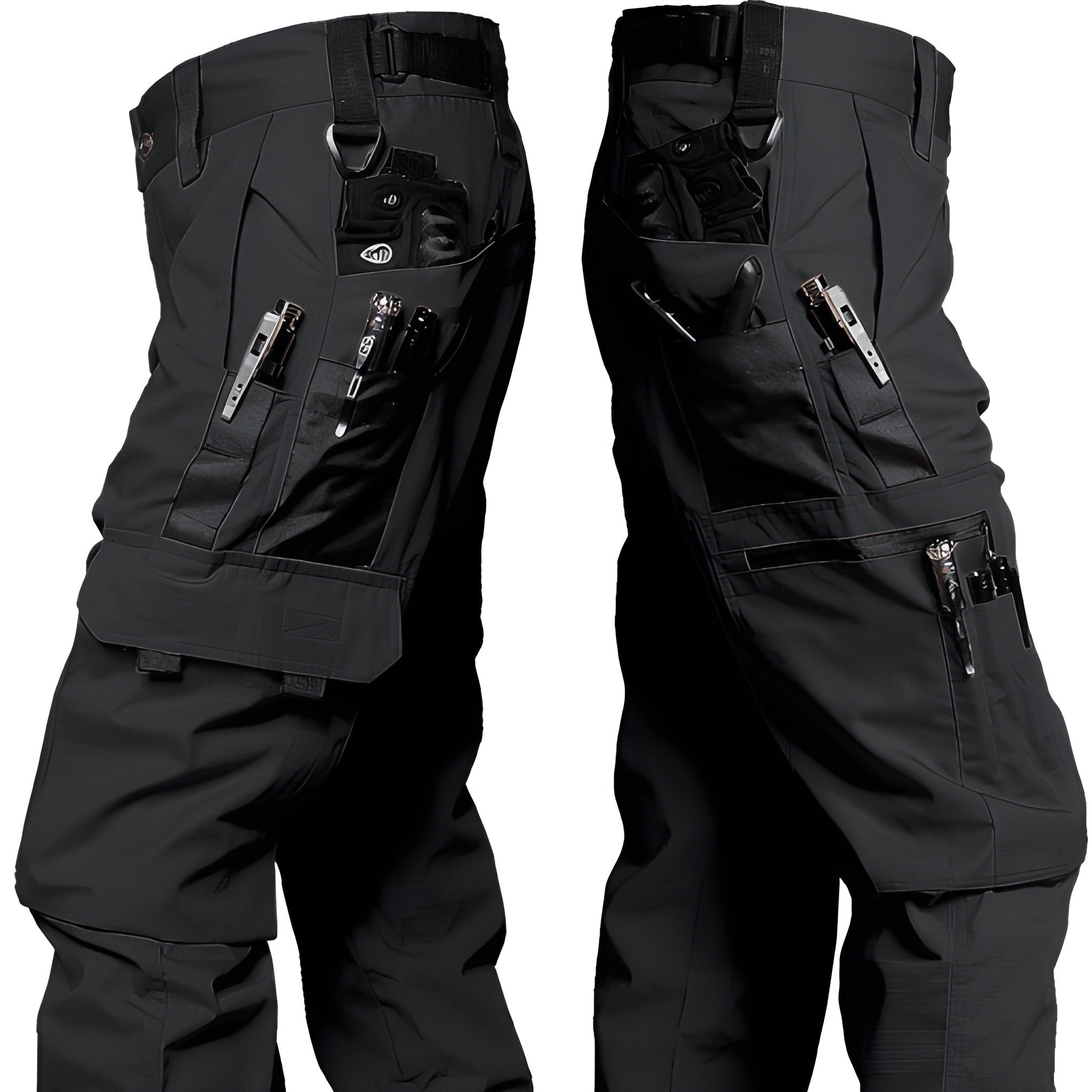Men's Tactical Cargo Pants - Durable Outdoor Work Trousers - Black