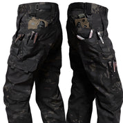Men's Tactical Cargo Pants - Durable Outdoor Work Trousers - Camo-Black