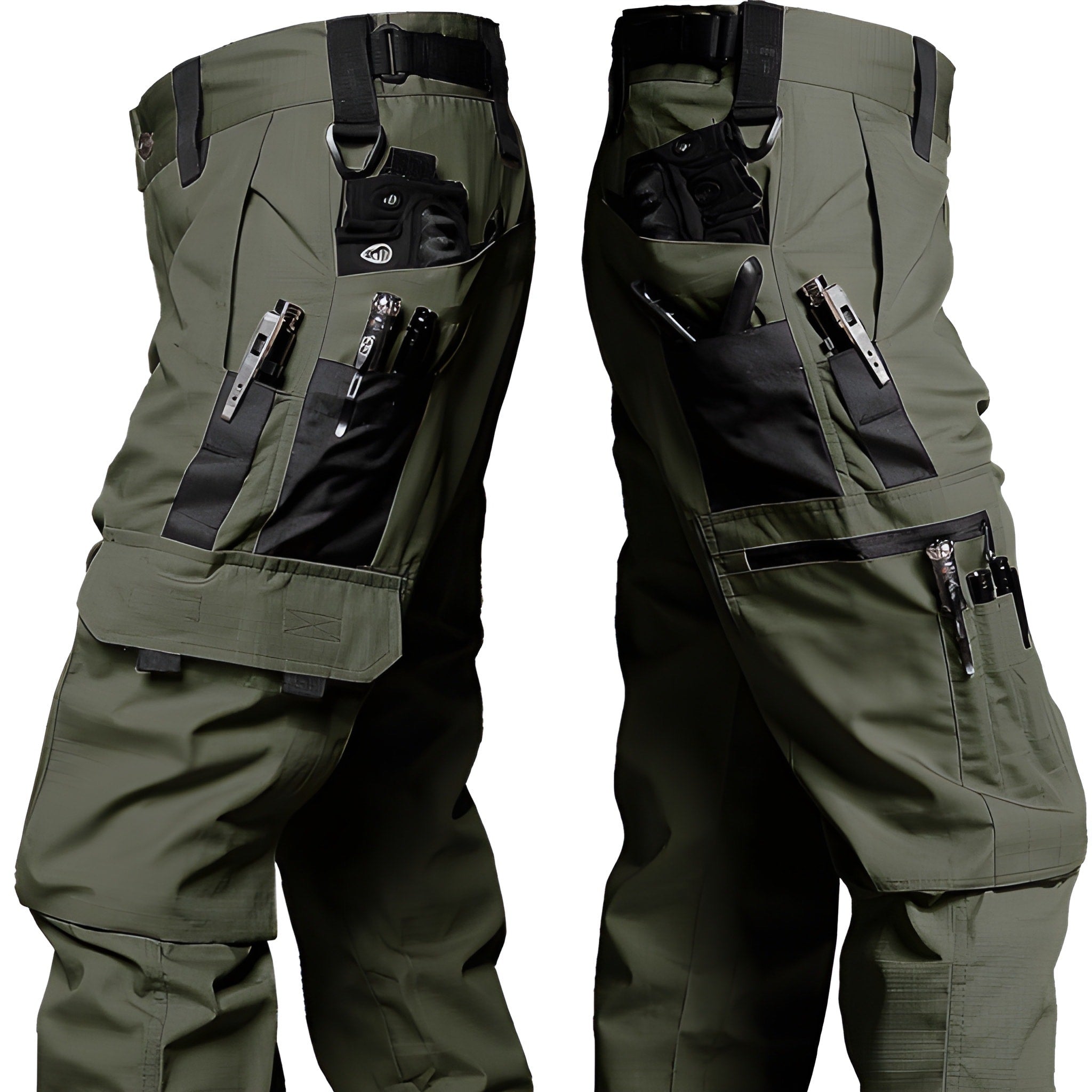 Men's Tactical Cargo Pants - Durable Outdoor Work Trousers - Green