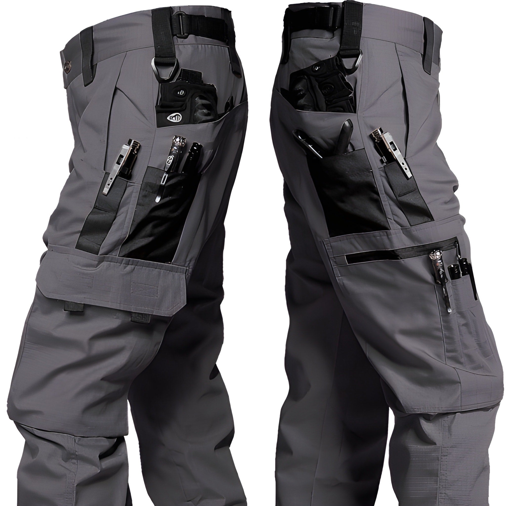 Men's Tactical Cargo Pants - Durable Outdoor Work Trousers - Grey