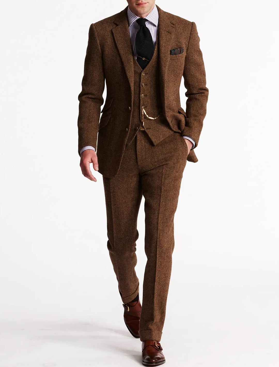 Men's Three-Piece Suit - Formal Business & Wedding Wear - Brown