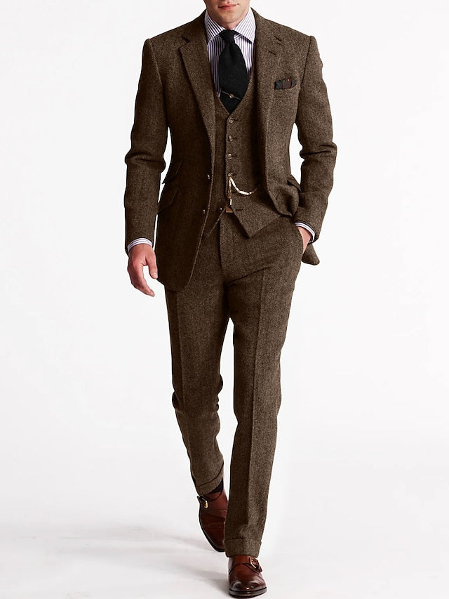Men's Three-Piece Suit - Formal Business & Wedding Wear - Coffee