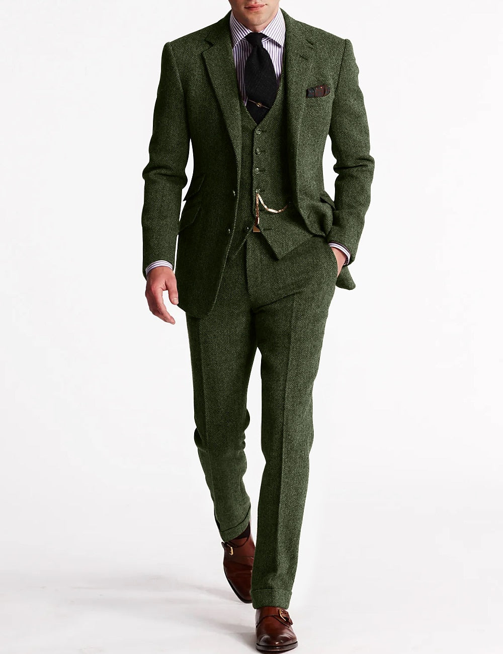 Men's Three-Piece Suit - Formal Business & Wedding Wear - Green