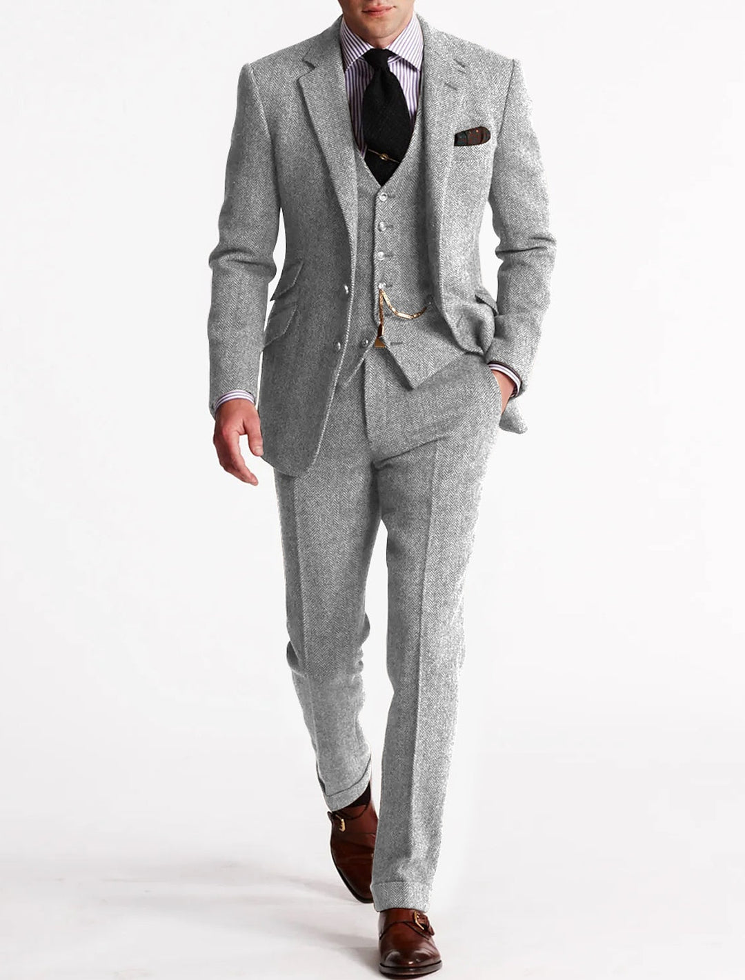 Men's Three-Piece Suit - Formal Business & Wedding Wear - Silver