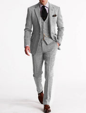 Men's Three-Piece Suit - Formal Business & Wedding Wear - Silver