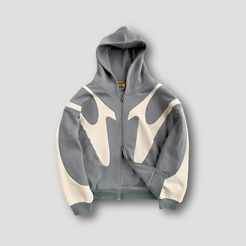 Men's Urban Hoodie - Streetwear Casual Zip - Grey
