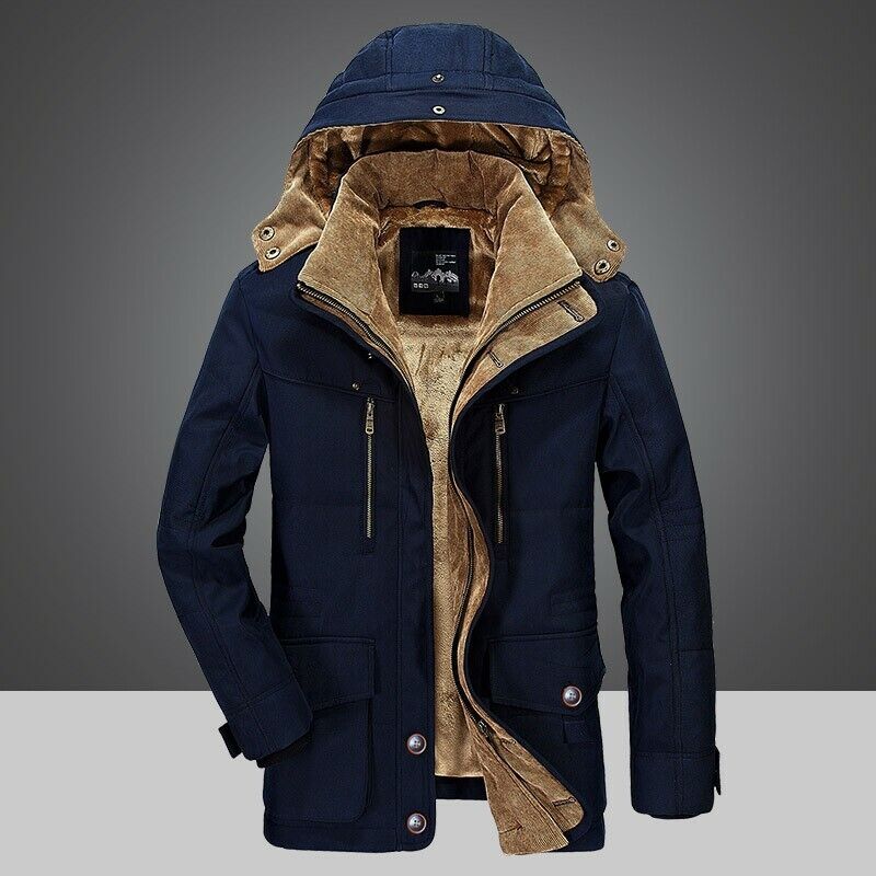 Men's Winter Parka Jacket with Multiple Pockets - Blue