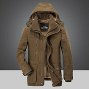 Men's Winter Parka Jacket with Multiple Pockets - Brown