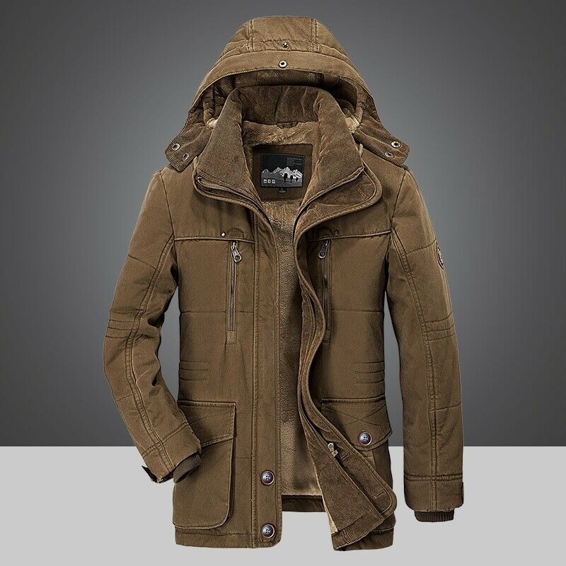 Men's Winter Parka Jacket with Multiple Pockets - Brown