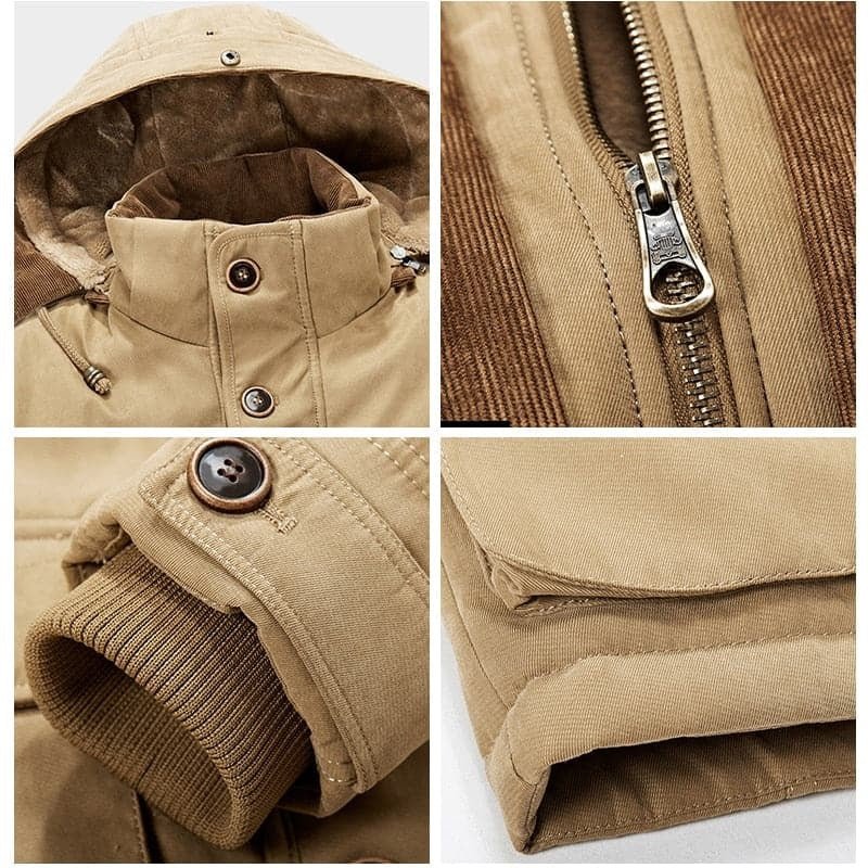 Men's Winter Parka Jacket with Multiple Pockets