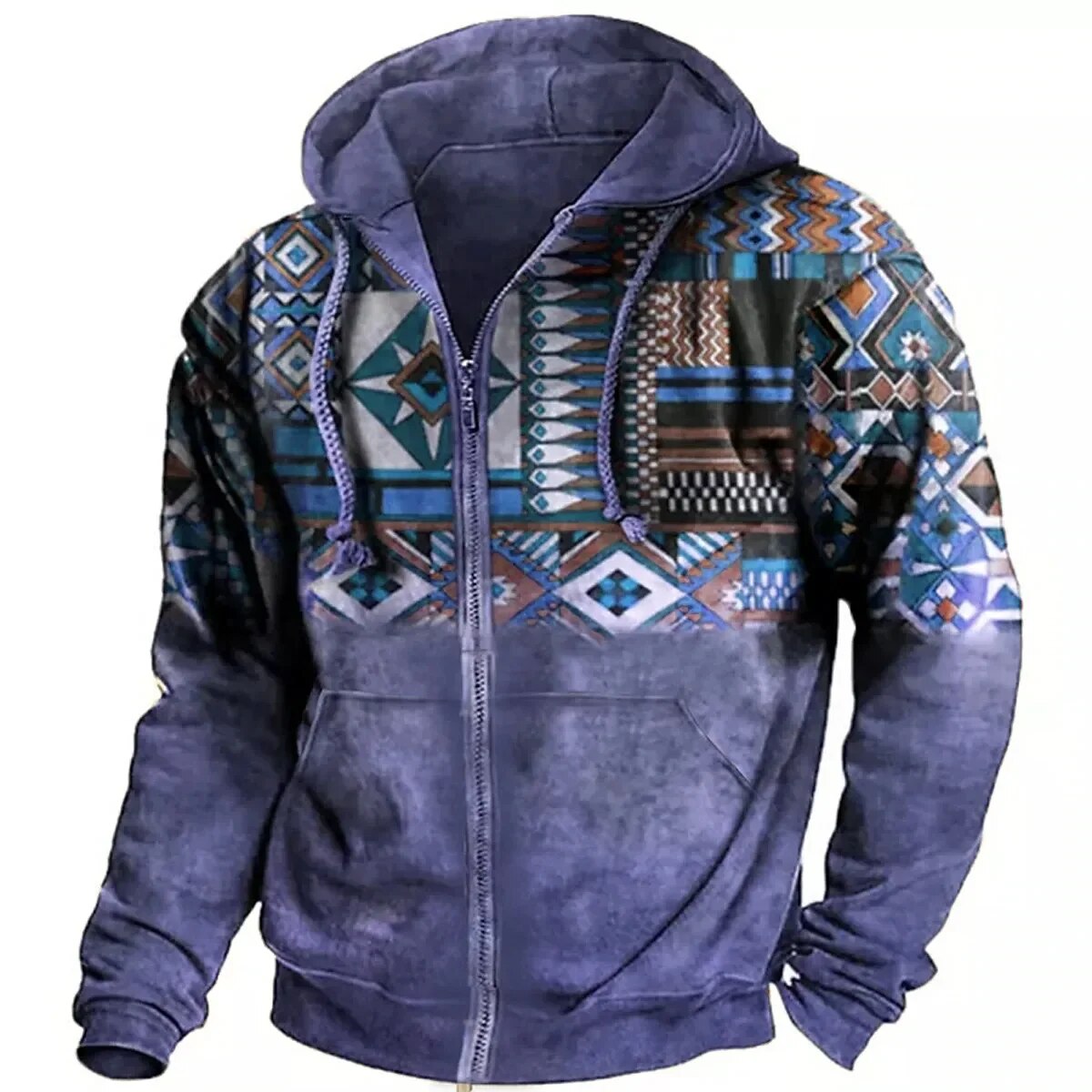 Men's Zip Hoodie Winter Jacket - Casual Comfort - Purple