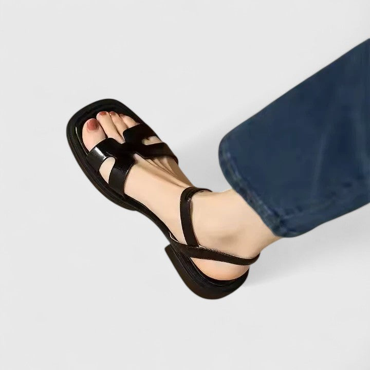 Women's Flat Sandals with Ankle Strap - Elegant Summer Style - Black