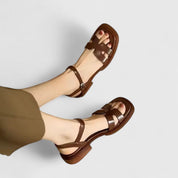 Women's Flat Sandals with Ankle Strap - Elegant Summer Style - Brown
