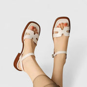 Women's Flat Sandals with Ankle Strap - Elegant Summer Style - White