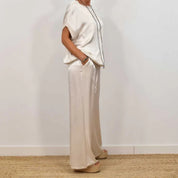 Women's Flowing Two-Piece Set - Blouse & Wide-Leg Pants