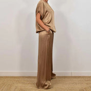 Women's Flowing Two-Piece Set - Blouse & Wide-Leg Pants