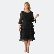 Women's Layered Chiffon Polka Dot Dress - Tiered Flowy Style - Black