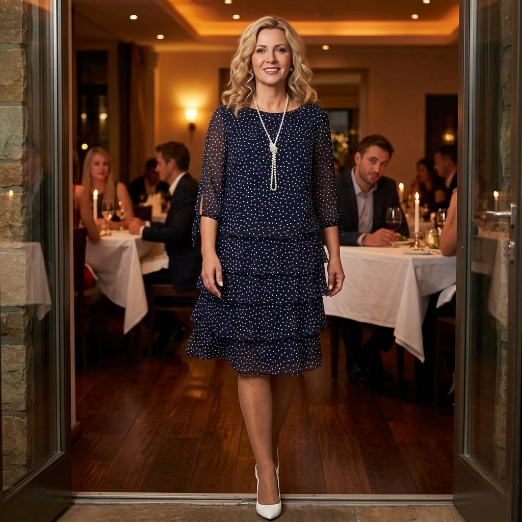 Women's Layered Chiffon Polka Dot Dress - Tiered Flowy Style