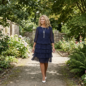 Women's Layered Chiffon Polka Dot Dress - Tiered Flowy Style