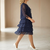 Women's Layered Chiffon Polka Dot Dress - Tiered Flowy Style