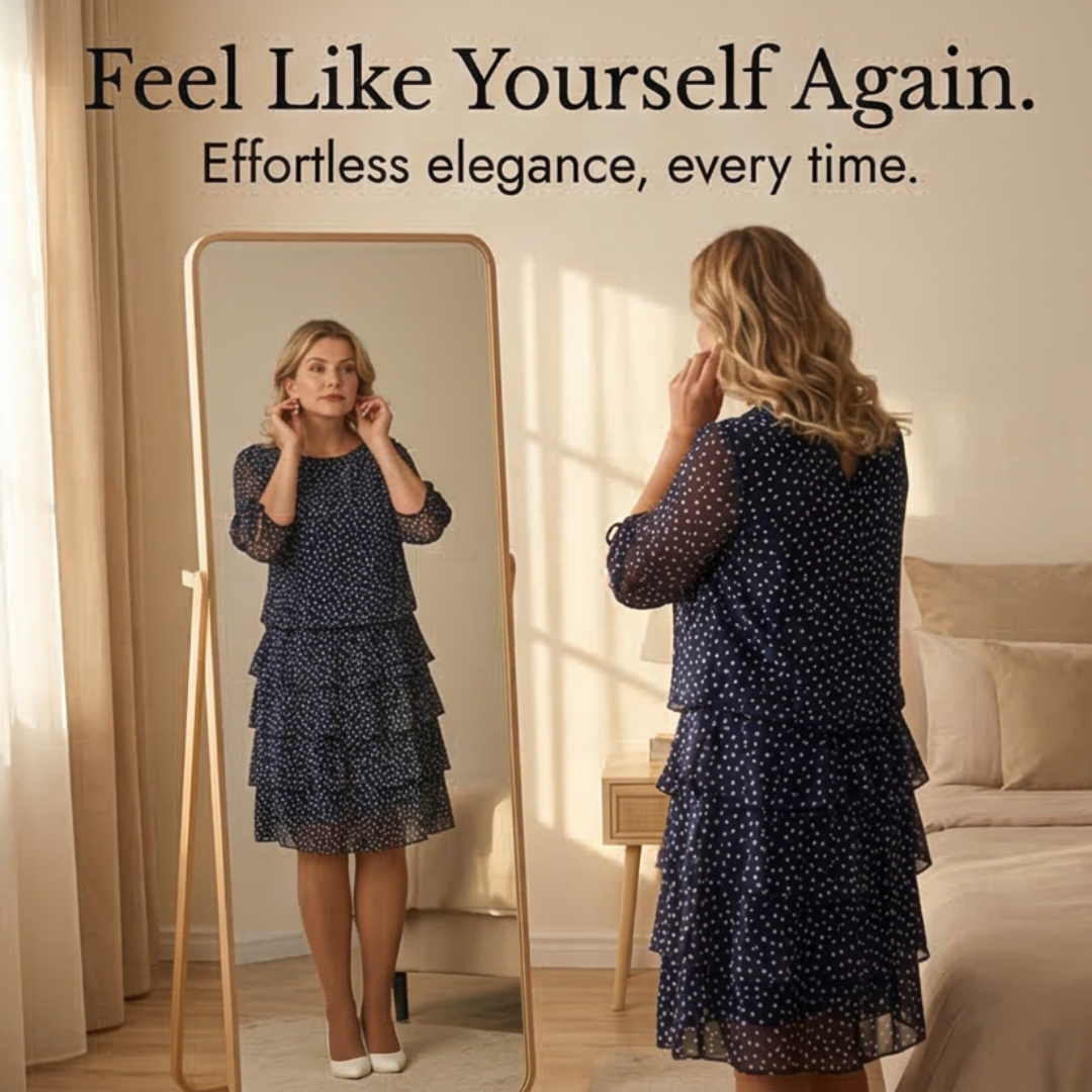Women's Layered Chiffon Polka Dot Dress - Tiered Flowy Style