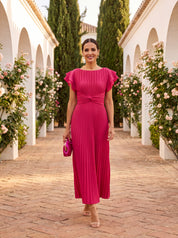 Women's Pleated Evening Dress - Elegant Formal Gown - Pink