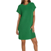 Women's Relaxed Summer Dress with Deep Pockets - Green