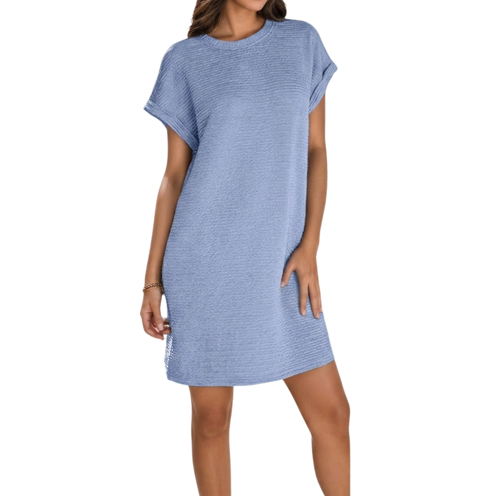 Women's Relaxed Summer Dress with Deep Pockets - Light Blue