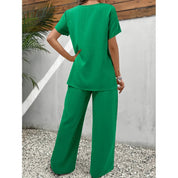 Women's Soft Two-Piece Set - Asymmetrical Blouse & Relaxed Pants