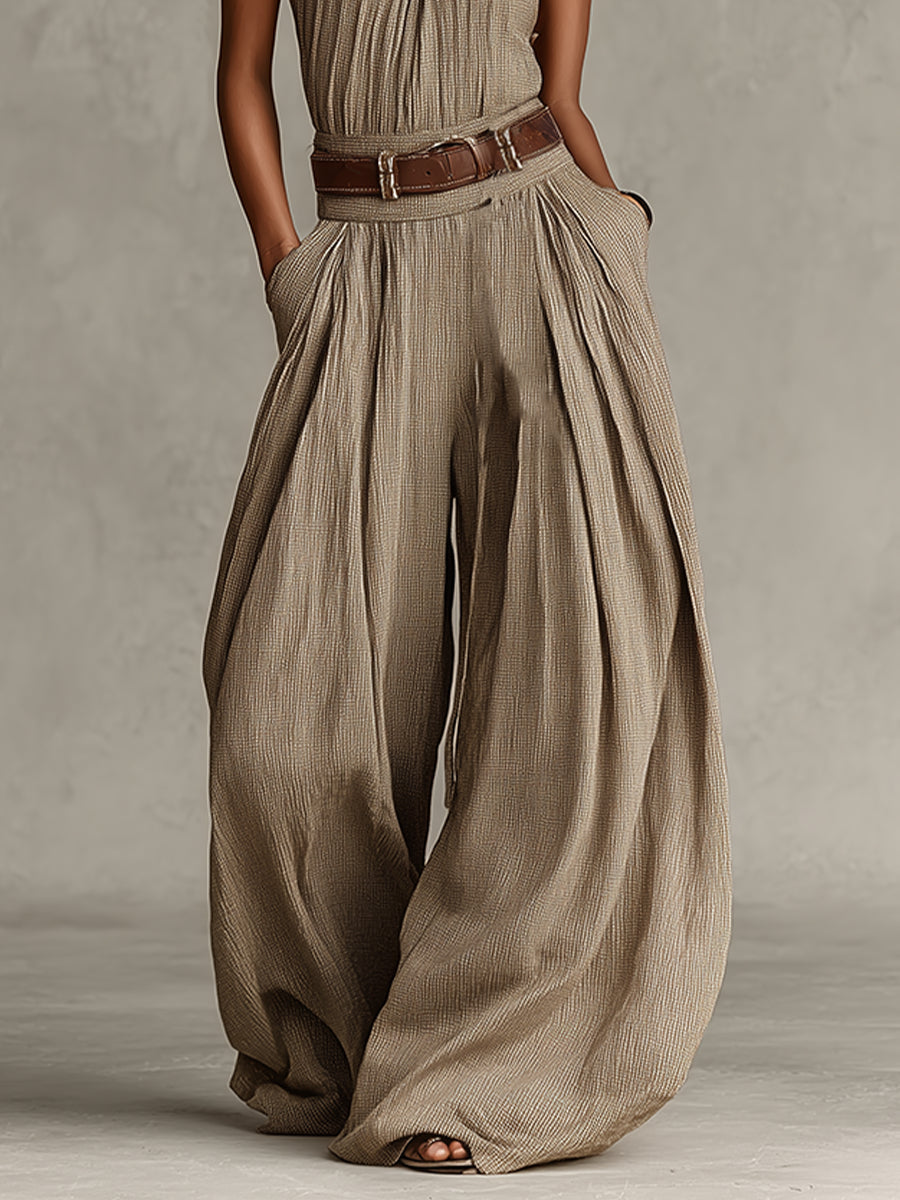 Women's Taupe Halter Wide-Leg Jumpsuit - Boho Summer