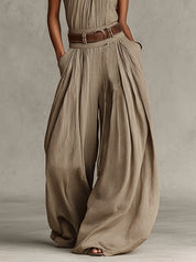 Women's Taupe Halter Wide-Leg Jumpsuit - Boho Summer