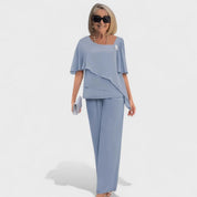 Women's Tiered Two-Piece Set - Elegant Layered Silhouette - Blue