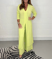 Women's Wide-Leg Two-Piece Set - Flowy Blouse & Trousers - Yellow